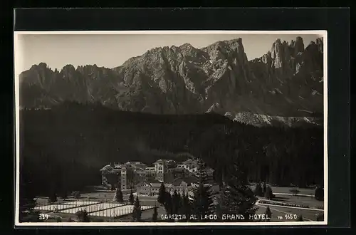 AK Carezza al Lago, Grand Hotel aus der Vogelschau