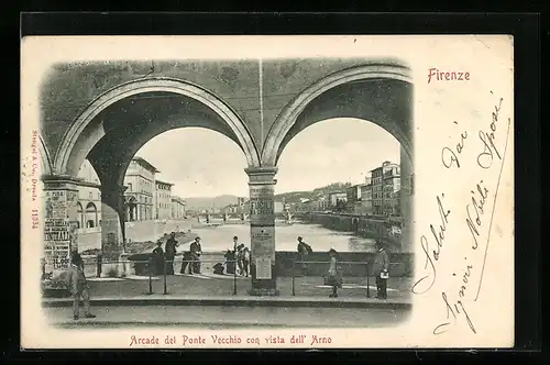 AK Firenze, Arcade del Ponte Vecchio con vista dell'Arno