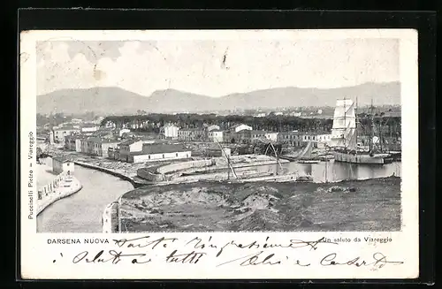 AK Viareggio, Darsena Nuova, Ortsansicht mit Booten am Hafen