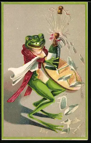 AK Froschkellner lässt sein Tablett mit dem Champagner fallen, vermenschlichte Tiere