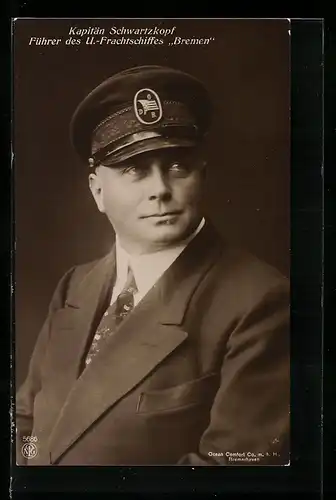 AK Kapitän Schwartzkopf, Führer des U-Frachtschiffes Bremen, U-Boot