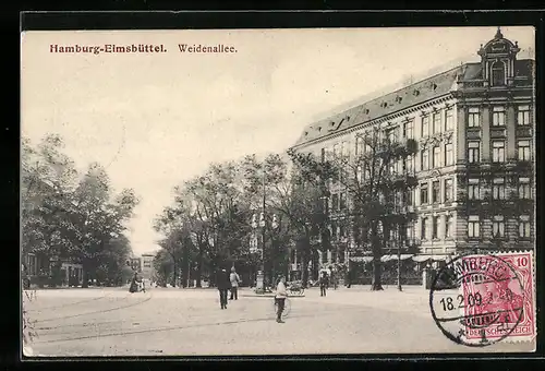 AK Hamburg-Eimsbüttel, Blick in die Weidenallee