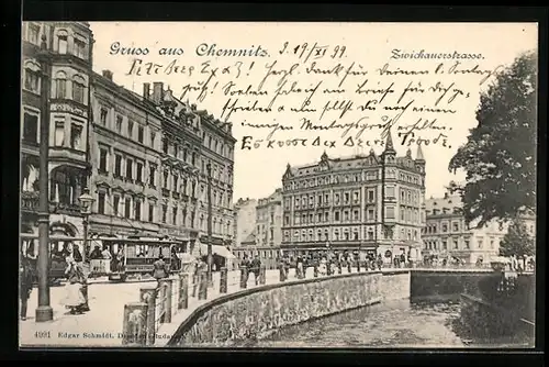 AK Chemnitz, Zwickauerstrasse mit Strassenbahn