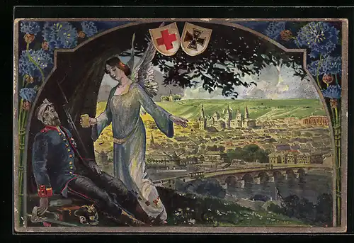 Künstler-AK Trier, Kaiserin Augusta-Gedenkfeier und Kornblumentag 1911