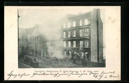 AK Hamburg-St. Pauli, Grossfeuer Hafenstrasse 1900