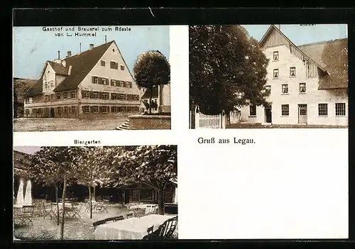 AK Legau, Gasthof und Brauerei zum Rössle, Biergarten