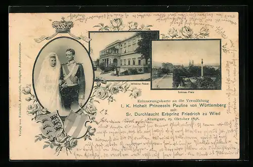 AK Stuttgart, Vermählung Pauline von Württemberg mit Friedrich zu Wied 1898, Wilhelms-Palast und Schlossplatz