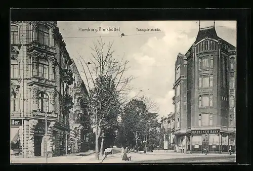 AK Hamburg-Eimsbüttel, Tornquiststrasse mit Filiale der Dresdner Bank