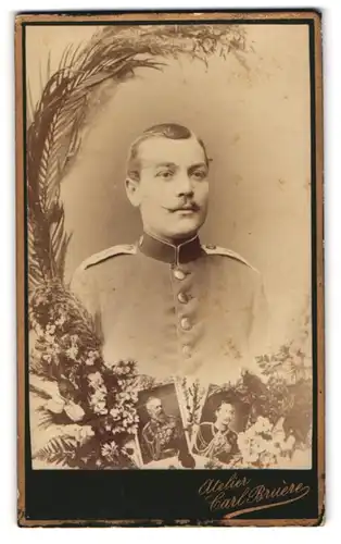 Fotografie Atelier Carl Bruère, Metz, Römerstrasse 10, Soldat mit Schnauzbart in Uniform