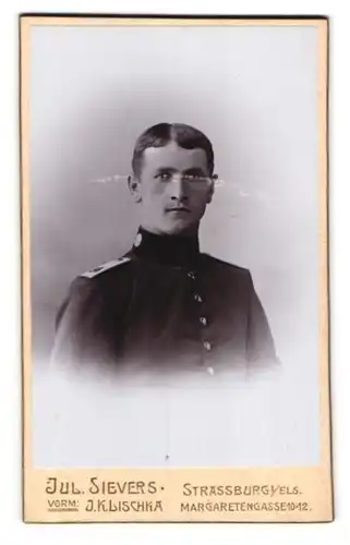 Fotografie Jul. Sievers, Strassburg i.E., Margaretengasse 10-12, Soldat des Inf. Rgt. 14 in Uniform