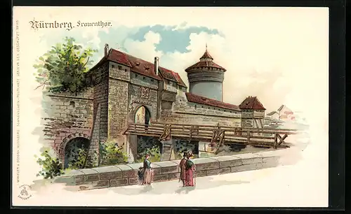 Lithographie Nürnberg, Eingangstor der Burg
