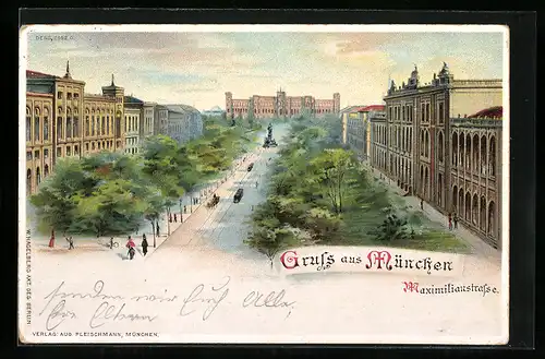 Lithographie München, Blick auf die Maximilianstrasse