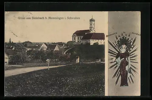 AK Steinbach b. Memmingen, Ortsansicht mit Blick auf Kirche, Gnadenbild