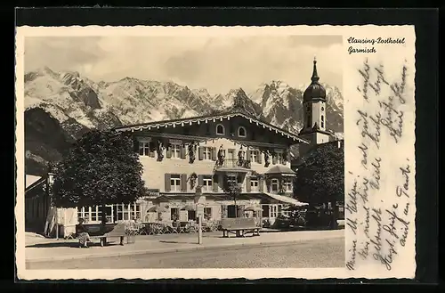 AK Garmisch, Blick auf das Clausing-Posthotel