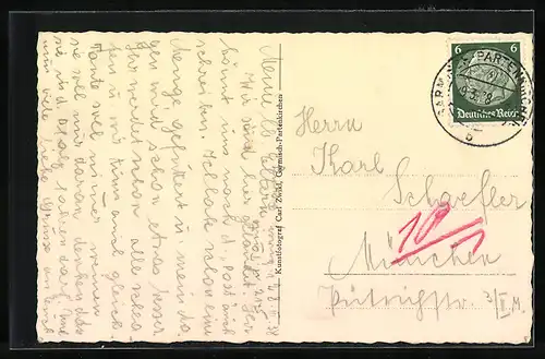 AK Garmisch, Blick auf das Clausing-Posthotel