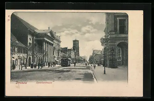 AK Dessau, Strassenbahn in der Kavalierstrasse