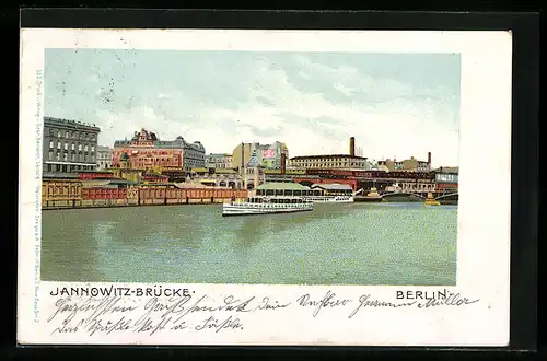 Lithographie Berlin, Dampfer vor der Jannowitz-Brücke