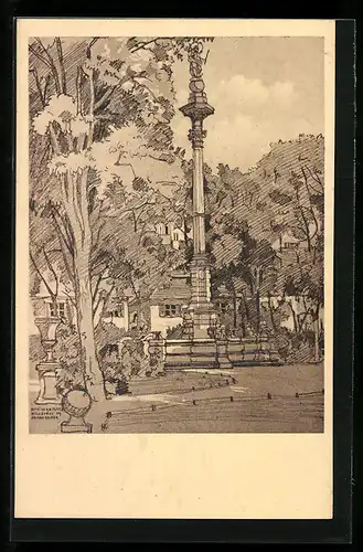 Künstler-AK Eichstätt, Residenzplatz mit Säulendenkmal