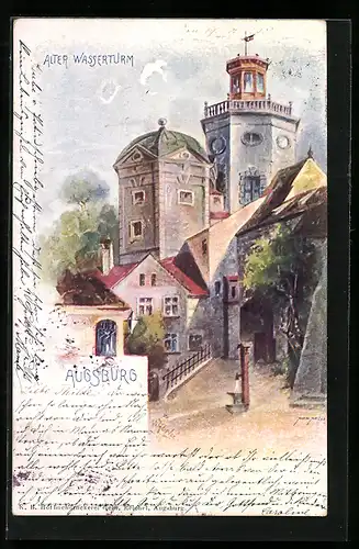 Künstler-AK Augsburg, Alter Wasserturm