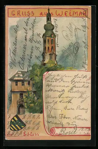 Lithographie Weimar, Schloss, Wappen, Briefbogen