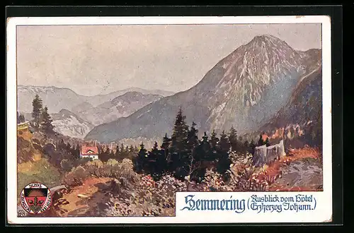 Künstler-AK Deutscher Schulverein Nr. 449: Semmering, Ausblick vom Hotel Erzherzog Johann