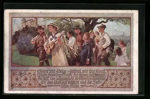 AK Deutscher Schulverein Nr. 732: Wanderung mit Gitarre und Geige