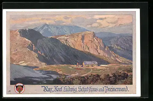 Künstler-AK Gust. Jahn: Deutscher Schulverein Nr. 523: Rax, Karl Ludwig Schutzhaus und Preinerwand