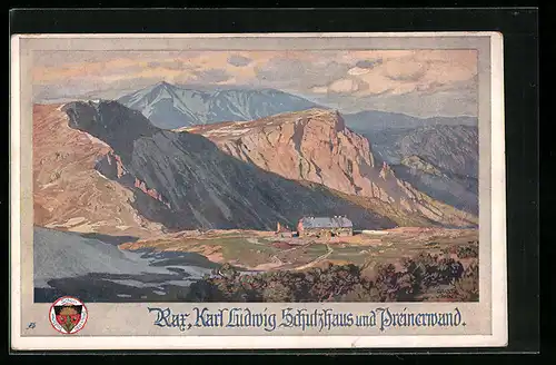 AK Deutscher Schulverein Nr. 523: Rax, Karl Ludwig Schutzhaus und Preinerwand