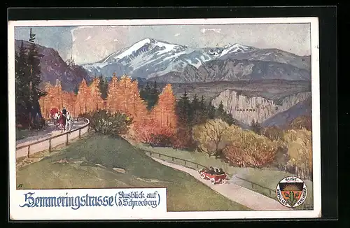 Künstler-AK Deutscher Schulverein Nr. 454: Semmeringstrasse, Ausblick auf d. Schneeberg