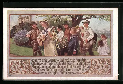 AK Deutscher Schulverein Nr. 732: Fröhliche Wanderung mit Musik