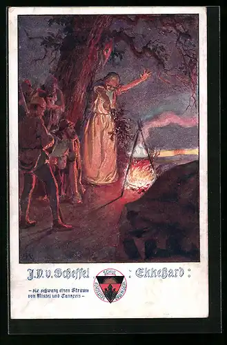 Künstler-AK Deutscher Schulverein Nr. 491: J.V. Scheffel, Ekkehard, sie schwang einen Strauss von Mistel und Tannreis