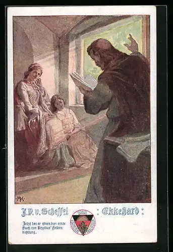 Künstler-AK Deutscher Schulverein Nr. 493: J.V. Scheffel, Ekkehard, Lesung am Fenster, junge damen