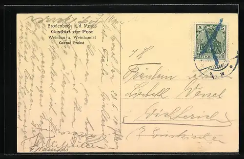 AK Brodenbach a.d. Mosel, Gesamtansicht, Gasthof zur Post