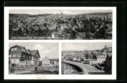 AK Ober-Ramstadt, Siedlung aus der Vogelschau, an der Apotheke, Darmstädter Strasse