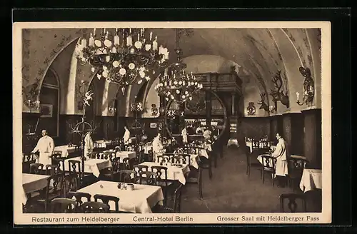 AK Berlin, Central-Hotel, Restaurant zum Heidelberger, Grosser Saal mit Heidelberger Fass