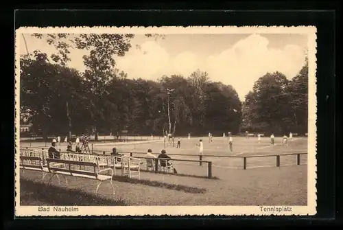 AK Bad Nauheim, Tennisplatz mit Spielern und Zuschauern