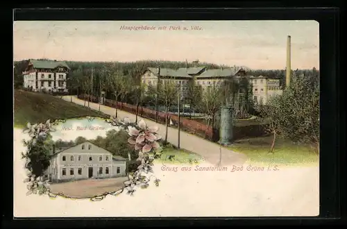 AK Grüna /Sa., Sanatorium und Restaurant Bad Grüna aus der Vogelschau