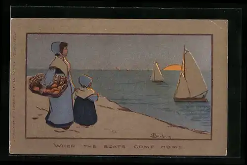 Künstler-AK S. Barham: When the Boats come home