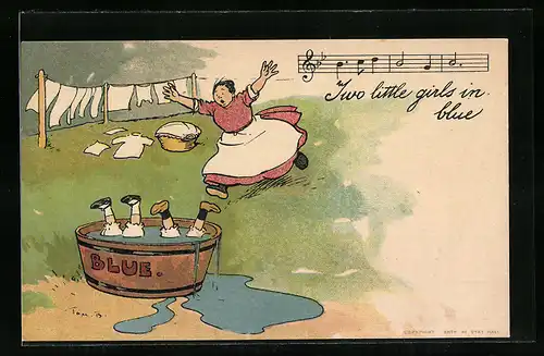 Künstler-AK Tom Browne: Two little girls in blue