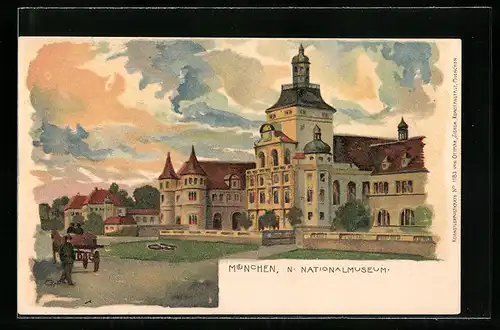 Künstler-AK Gottfried Graf: München, Nationalmuseum mit Grünanlage