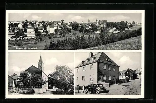 AK Bernstein / Wald, Bäckerei Heinrich Beckstein, Kirche, Ortspanorama