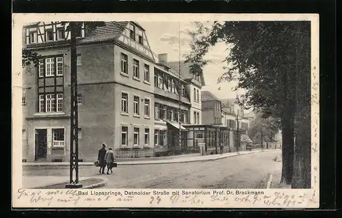 AK Bad Lippspringe, Detmolder Strasse mit Sanatorium Prof. Dr. Brackmann