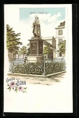 Lithographie Bonn, Blick zum Beethovendenkmal