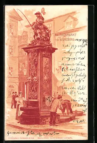 Künstler-AK sign. Franz Schneider: Würzburg, Am Fischmarkt