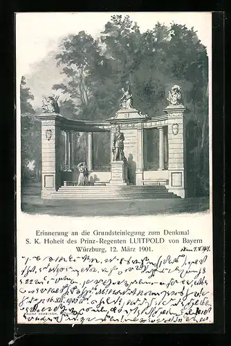 AK Würzburg, Erinnerung an die Grundsteinlegeung Denkmal Prinz-Regenten Luitpold von Bayern 1901