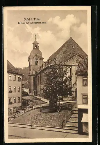 AK Suhl i. Thür., Kirche mit Kriegerdenkmal