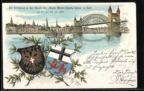 Lithographie Bonn, Zur Erinnerung an den Besuch des Wiener Männer-Gesang-Verein 1899, Wappen