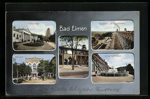 AK Bad Elmen, Spielplatz am Gradierwerk, Lindenbad und Kurhaus