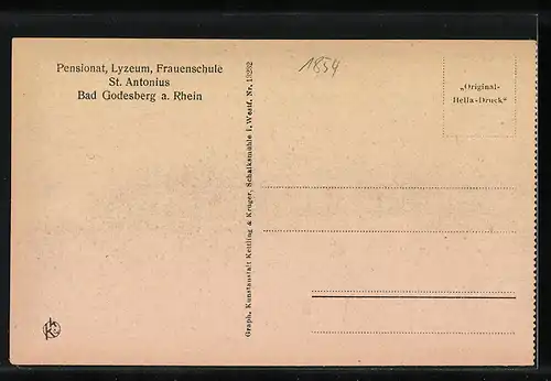 AK Bad Godesberg a. Rhein, Pensionat, Lyzeum, Frauenschule St. Antonius, Grotte im Vorgarten