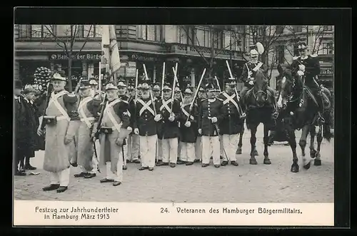 AK Hamburg, Veteranen des Bürgermilitairs, Festzug zur Jahrhundertfeier im März 1913